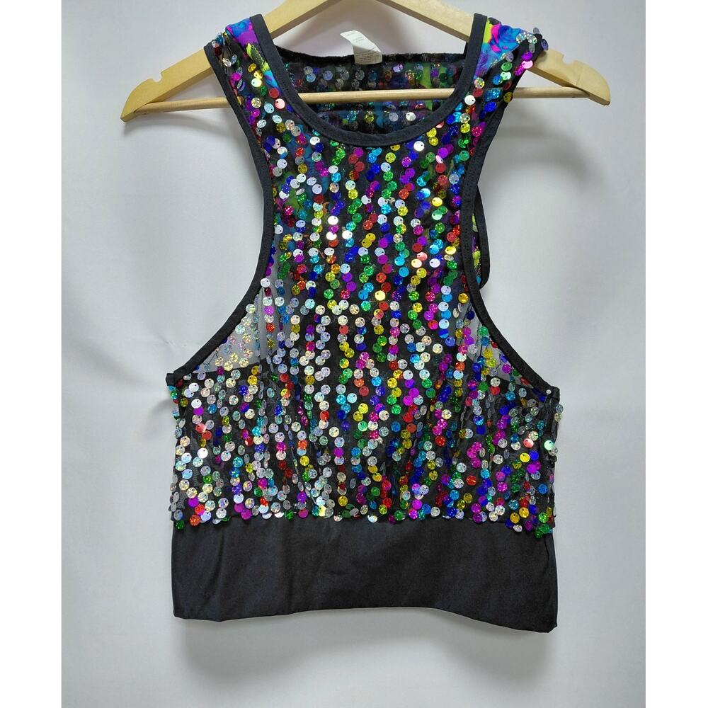 A Wish Come True Uptown Funk Sequin Tank Top Multicolor Sleeveless Knit Size 12